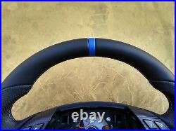 07-10 BMW E60 E61 NAPPA LEATHER ERGONOMIC INLAYS FLAT BOTTOM THICK carbon BLUE