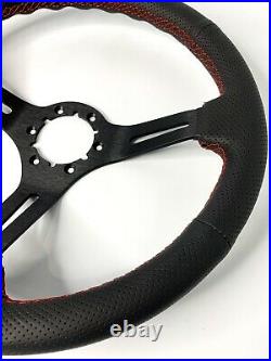 14 Black Perforated 6 Hole Steering Wheel with Ford Mustang Tri-Bar Horn Button