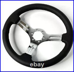 14 Chrome Slotted Steering Wheel Black Grip & Ford Mustang Pony Horn 6 Hole