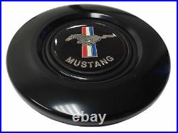 1965 66 67 Ford Mustang 6-Bolt Black Leather Steering Wheel Kit, Tri-Bar Emblem