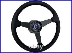 1968-78 Ford Mustang & II 6-Bolt Suede Steering Wheel Solid Kit, Blue Tri Bar