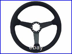 1968-78 Ford Mustang & II 6-Bolt Suede Steering Wheel Solid Kit, Blue Tri Bar