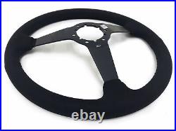 1968-78 Ford Mustang & II 6-Bolt Suede Steering Wheel Solid Kit, Blue Tri Bar