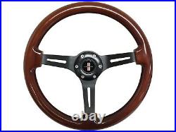 1969 1989 Chevy Camaro S6 Mahogany Finish Wood Steering Wheel Tri-Bar BLK Kit