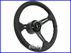 1969-89 Camaro VSW S6 Black Leather Steering Wheel Covert Kit, Tri Bar Emblem