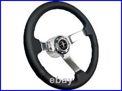 1979-82 Ford Mustang Fox Body 6-Bolt Black Leather Steering Wheel Kit, Tri-Bar