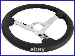 1979-82 Ford Mustang Fox Body 6-Bolt Black Leather Steering Wheel Kit, Tri-Bar