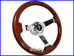 1979-82 Ford Mustang Fox Body 6-Bolt Mahogany Wood Steering Wheel Kit, Tri-Bar