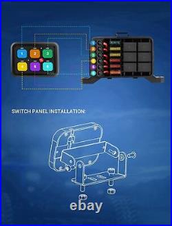 6 Gang Switch Panel Blue LED Light Bar Circuit Control Box with Label Stickers