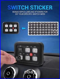 6 Gang Switch Panel Blue LED Light Bar Circuit Control Box with Label Stickers