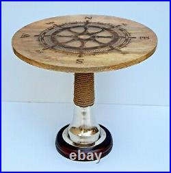 Directional Ship Steering Wheel Logo Designer Wooden Coffee Table Bar Café Décor