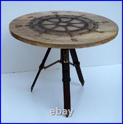 Maritime ship steering wheel round designer wooden coffee table bar & cafe decor