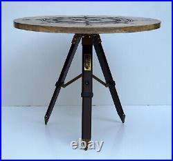 Maritime ship steering wheel round designer wooden coffee table bar & cafe decor