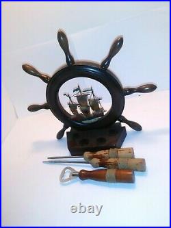 Nautical Ship Steering Wheel Bar Drink utensil Holder Collectible With Bar Tools