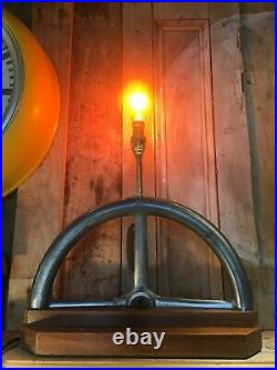 Vintage retro steering wheel metal standing light lamp garage shop bar display